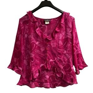 Vintage Positive Attitude Y2K‎ Top 16 Pink Floral Ruffle Flutter Sleeve Fairy